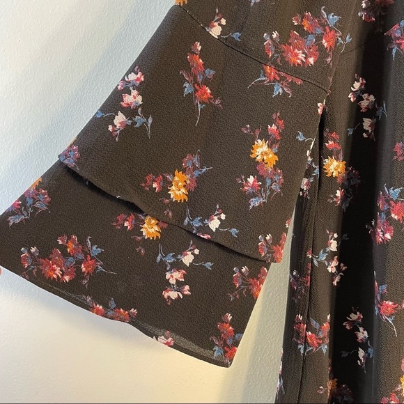 Apt.9 floral black double bell sleeves blouse delicate wrap autumn statement top - Picture 2 of 5